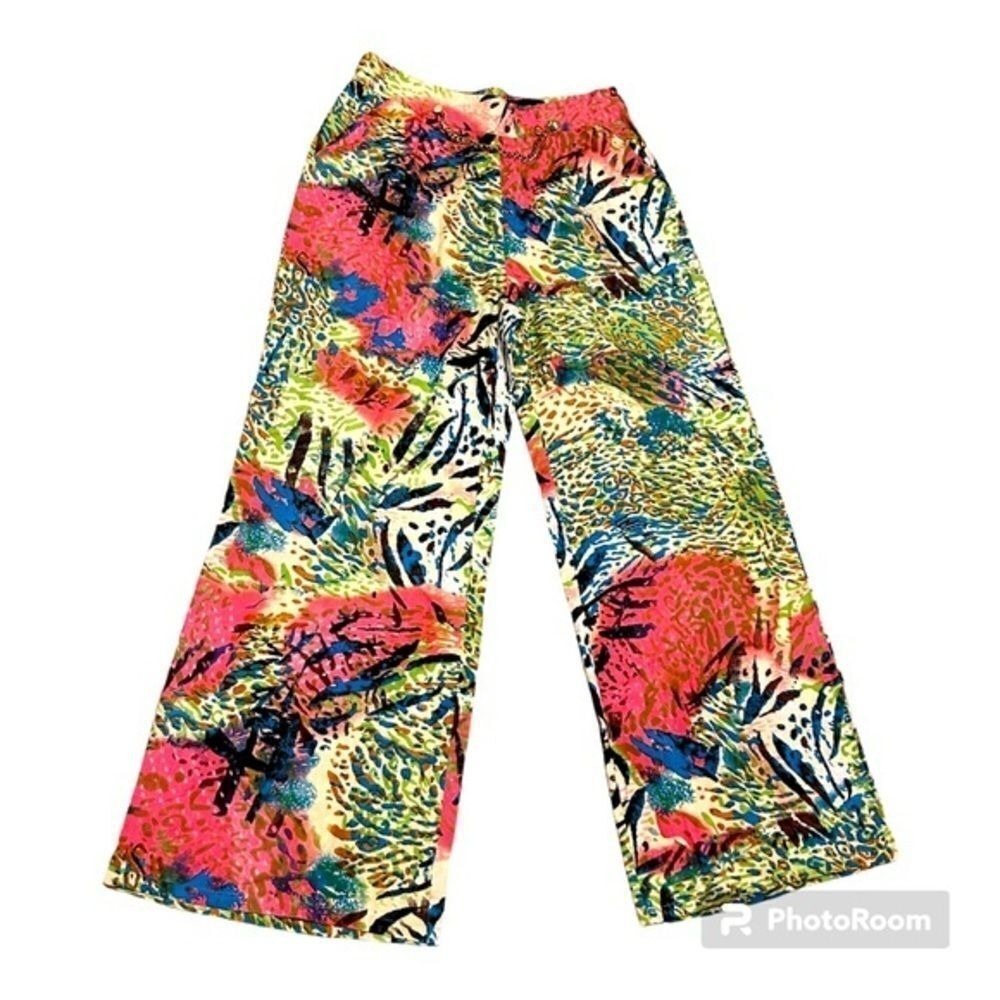 Ashro sz‎ 8 high waist wide leg hippie psychedelic funky disco pink print pants